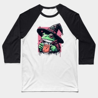 Retro witchy frog drink tea Baseball T-Shirt